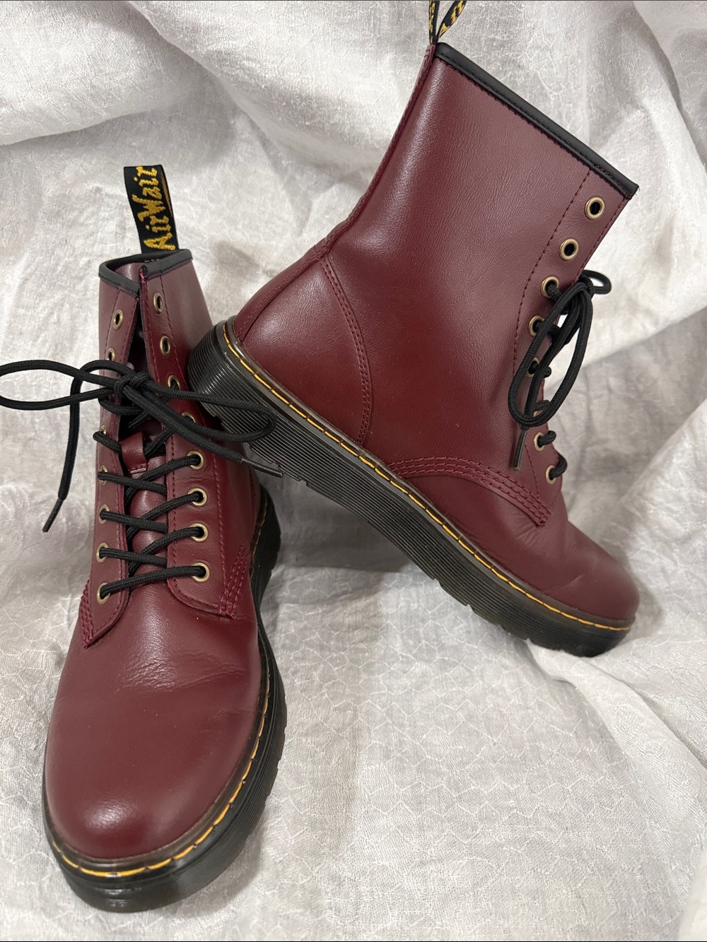Dr. Martens Burgundy Leather 8-Eye Lace-Up Boots